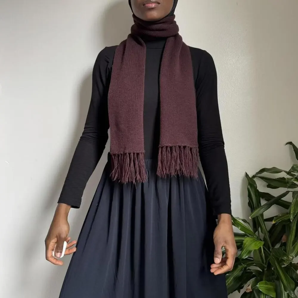 Vintage brown Fringe knit‎ minimalist Scarf